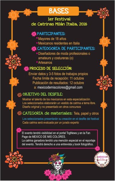 Convocatoria Festival di Catrinas -Requisiti- Mexico de mis colores